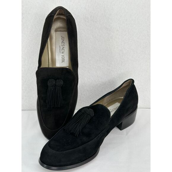 Jones New York Sport NY Queen Black Slip On Velvet Loafers with Tassels 8M - Picture 1 of 9